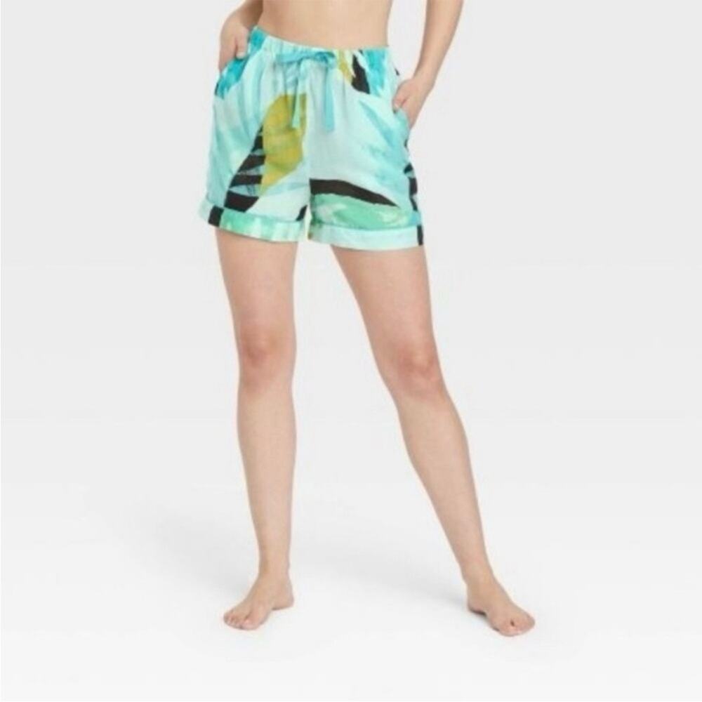 Stars Above Simply Cool Blue Leaf Print Pajama Shorts Size XS NWT